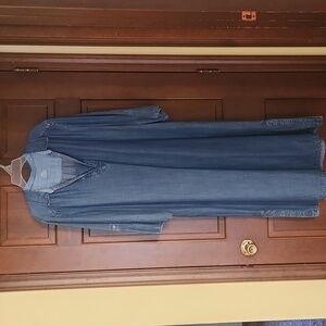 Chico denim maxi dress, v-neck, 3/4 sleeves.